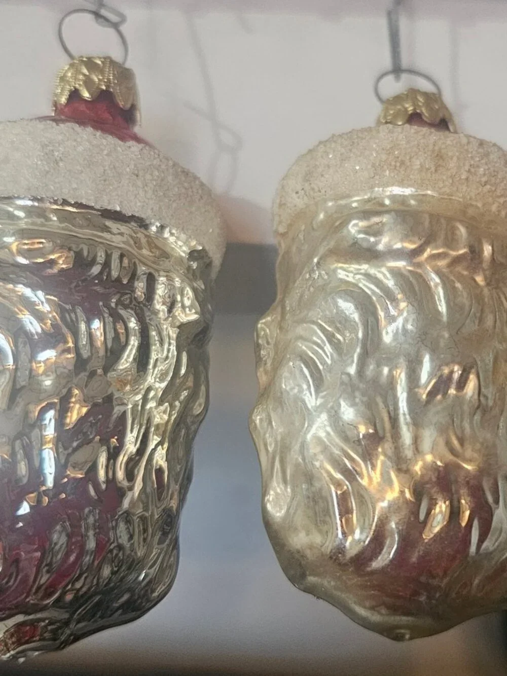 (2) Vintage Mercury Glass Santa Claus Head Ornament ~ Christmas
